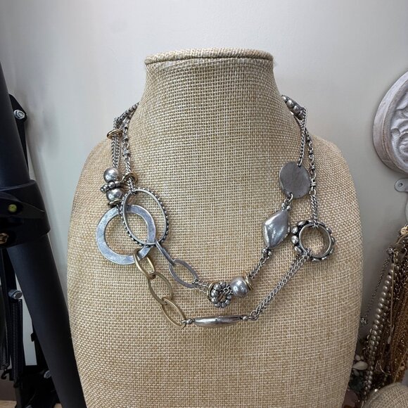 Chicos Mixed Metal Silver & Gold-Tone Long Layered Chain Necklace With Textured - Picture 9 of 11